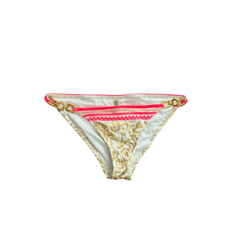 Victoria's Secret Gold Coral Pink Chain Link Bikini Bottom Large
